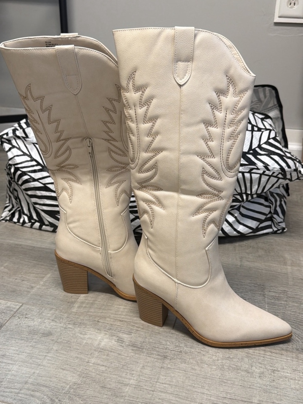 Dream Pairs Cream Western-Inspired Knee Boots